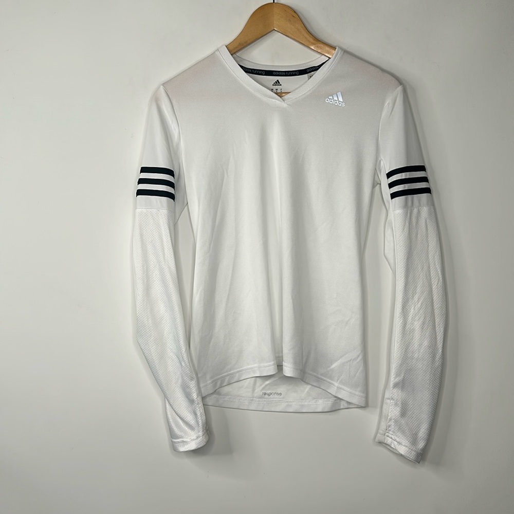 Adidas Response Long Sleeve V Neck Athletic Shirt Womens Size S White